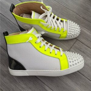 Christian Louboutin White and Yellow High-Top Sneakers